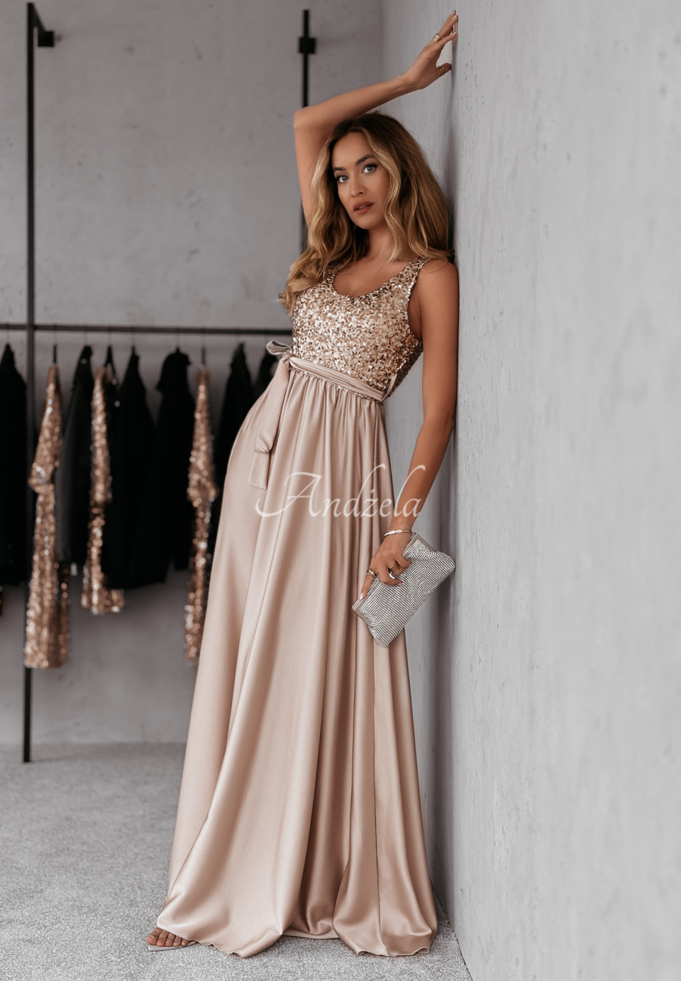 ✨Maxi satin dress with sequins, Twilight Harmony