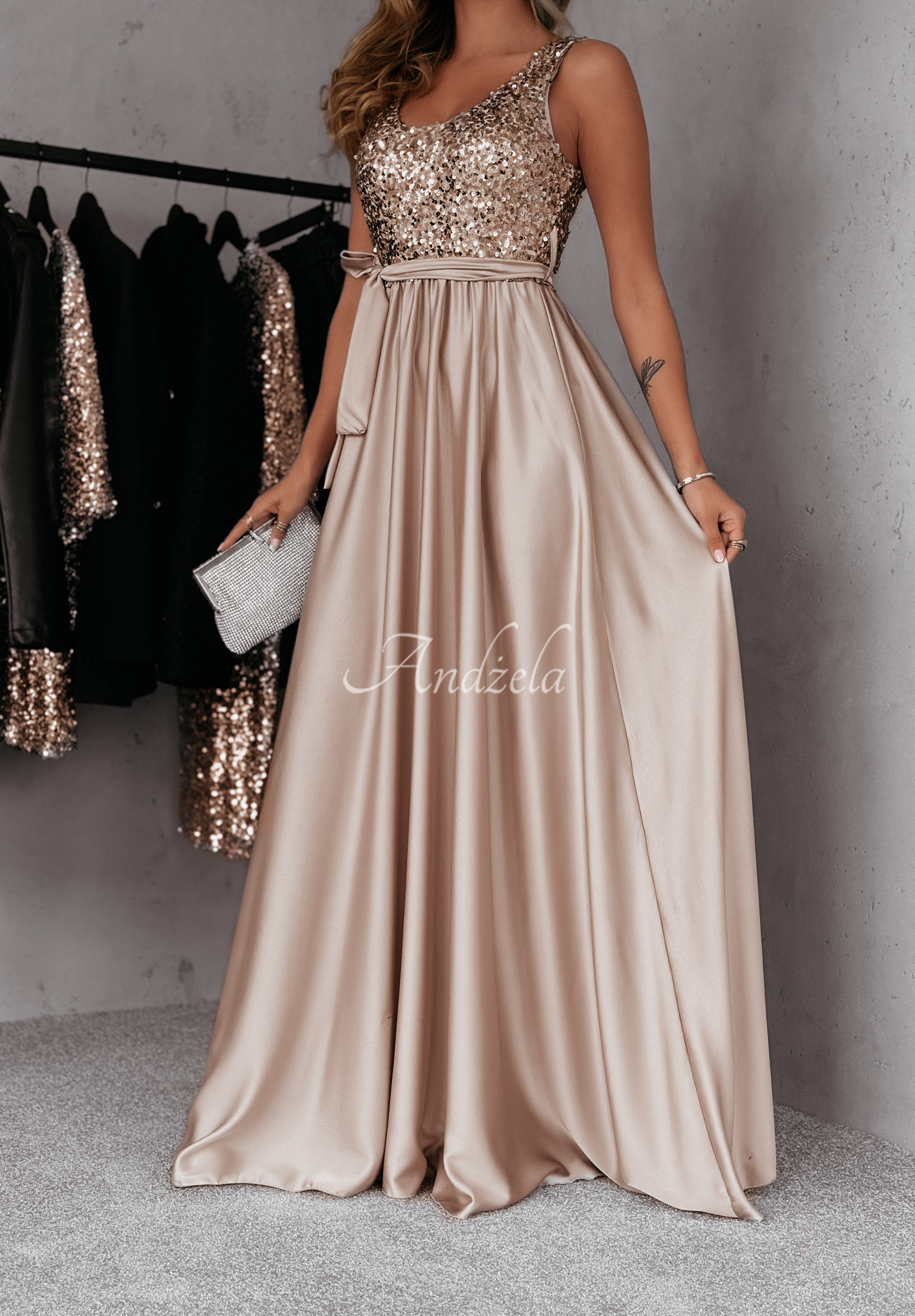 ✨Maxi satin dress with sequins, Twilight Harmony