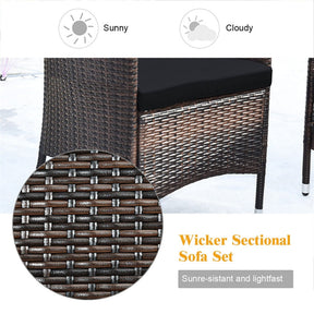 4 Pcs Outdoor Rattan Patio Conversation Set Wicker Furniture Set with Coffee Table and Cushioned Sofas