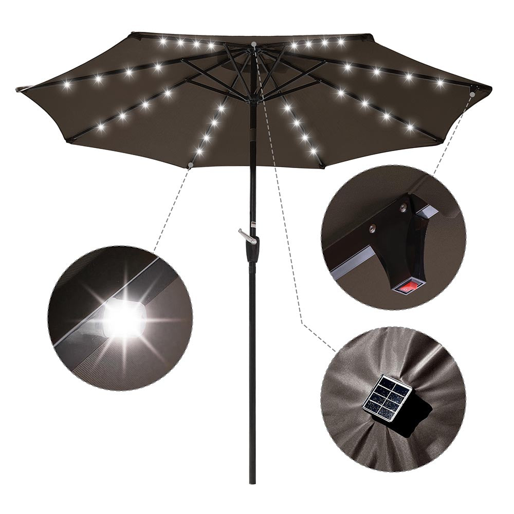 Yescom 9ft Solar LED Outdoor Market Tilt Patio Umbrella