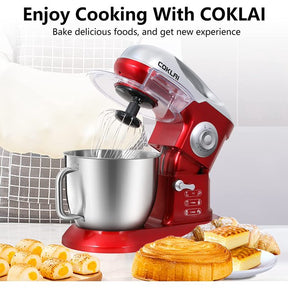 COKLAI Stand Mixer, 10 Speeds Tilt-Head 660W Food Mixer, 7.3-QT Electric Mixer with Stainless Steel Mixing Bowl, Kitchen Mixer with Dough Hook, Flat Beater, Wire Whisk and Splash Guard