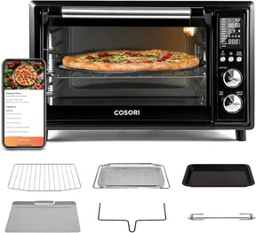 COSORI Air Fryer Toaster Oven Combo 12 Functions Smart 30L Large Countertop Dehydrator 13" pizza, 100 Recipes & 6 Accessories Included, Work with Alexa CS130-AO, WiFi-Black