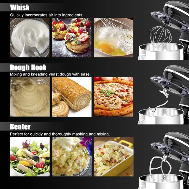 Costway 6 Speed 660W Dough Hook Whisk Beater 6.3Qt Tilt-Head Food Stand Mixer White