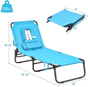 Folding Beach Lounge Chair Adjustable Reclining Chair Camping Chair Bed