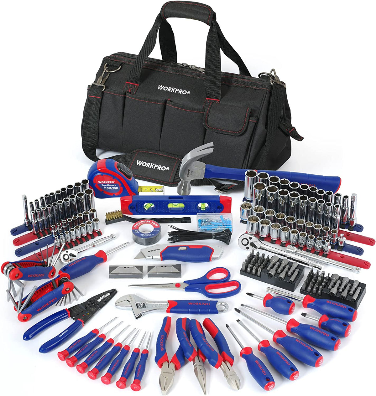 W009037A 322-Piece Home Repair Hand Tool Kit Basic Household Tool Set with Carrying Bag