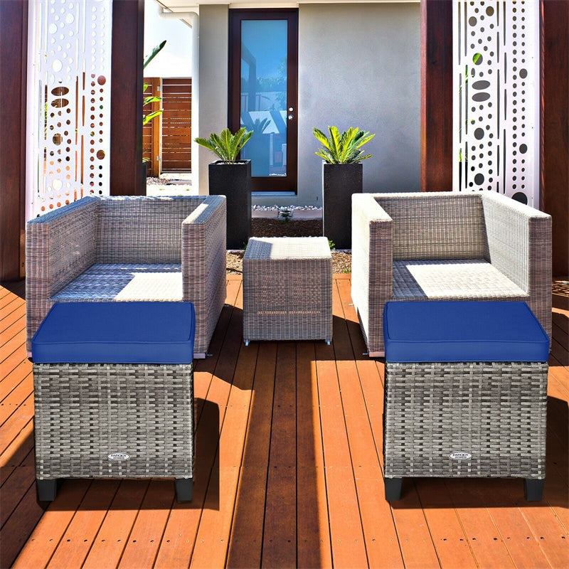 2 Pieces Wicker Patio Ottomans Outdoor Rattan Footstools with Removable Cushions