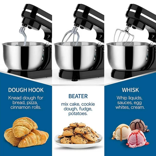 HKEEY Stand Mixer，5.5 Quart Stainless Steel Bowl, Food Mixer, Kitchen Electric Mixer with Dough Hook, Wire Whip & Beater