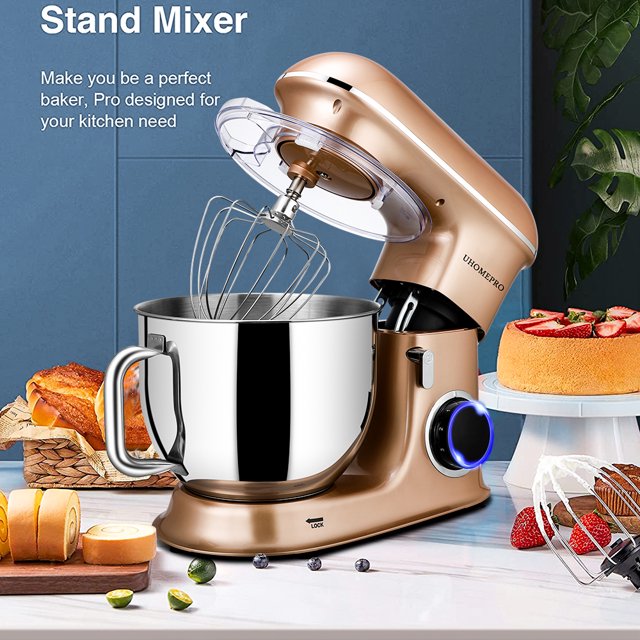 uhomepro 7.5 QT Stand Mixer for Kitchen, 6+0+P-Speed Tilt-Head 660W Dough Mixer, Home Commercial Mixing Electric Kitchen Cake Mixer W/ Dough Hook, Beater, Egg Whisk, Spatula, Dishwasher Safe