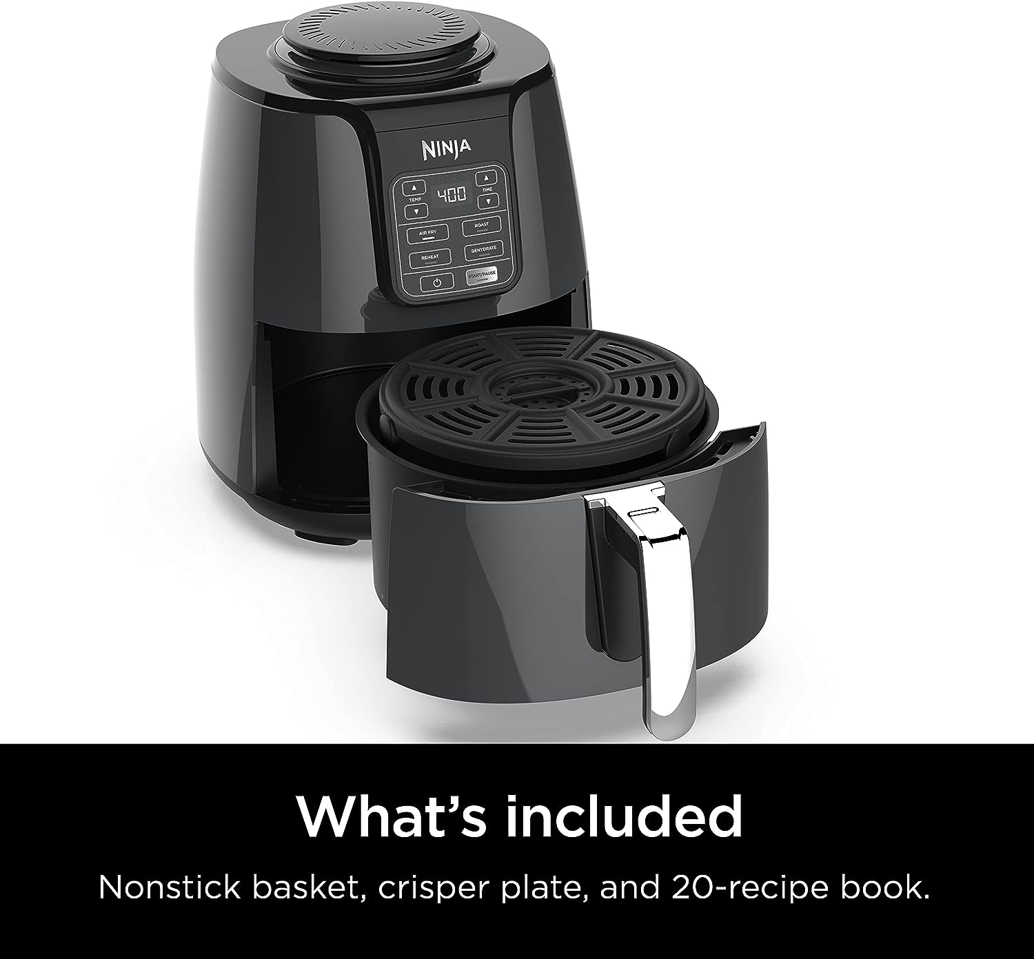 Ninja AF101 Air Fryer that Crisps, Roasts, Reheats, & Dehydrates, for Quick, Easy Meals, 4 Quart Capacity, & High Gloss Finish, Grey