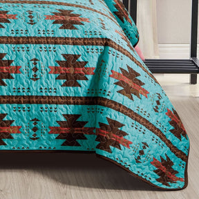 Rustic Southwestern Turquoise  Quilt Coverlet - 5 Piece Set