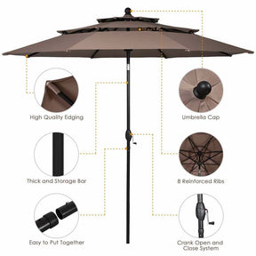 10ft 3 Tier Auto-tilt Patio Market Umbrella with Double Vented