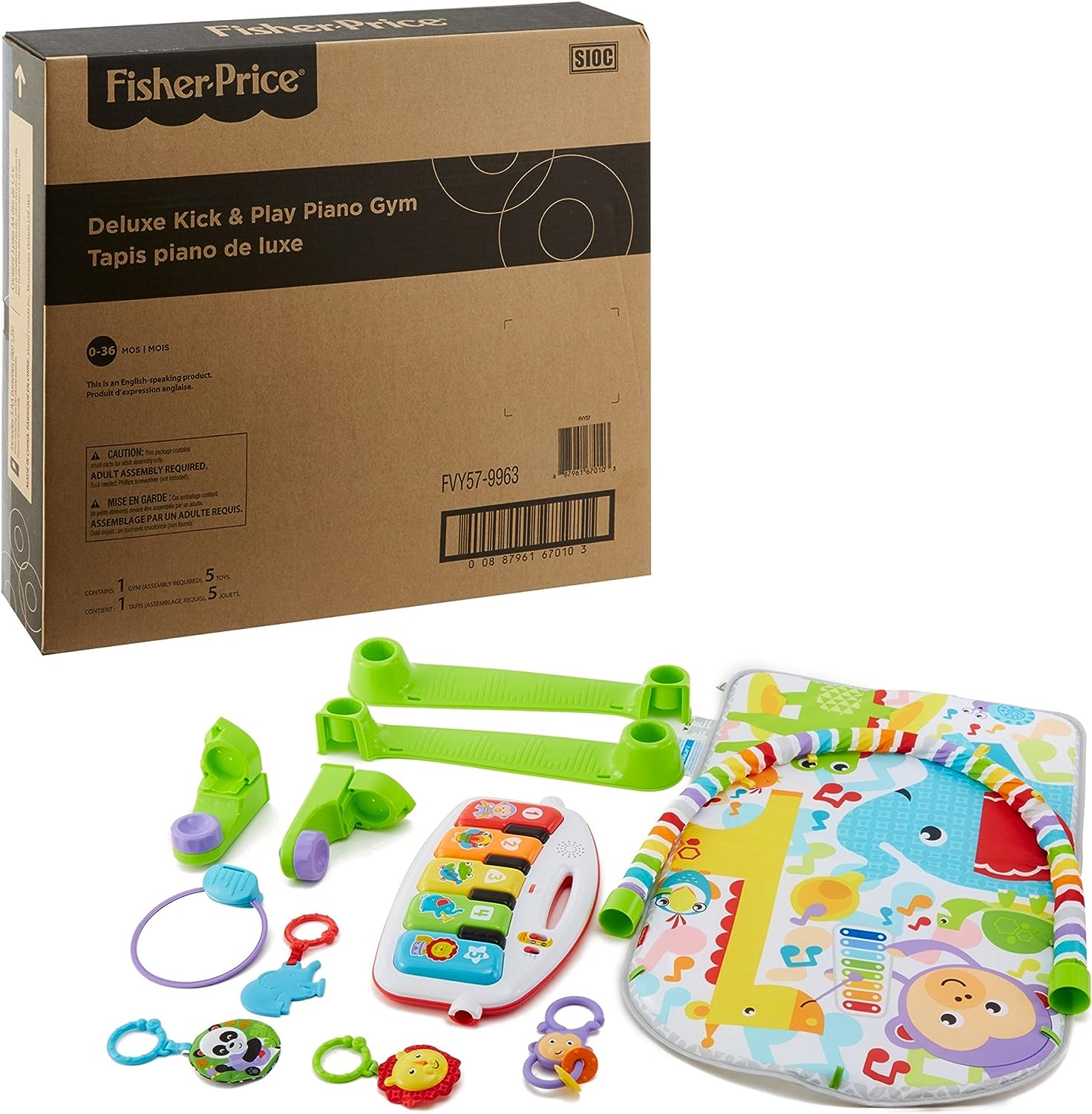 Fisher Price Baby Playmat Deluxe Kick & Play Piano Gym & Maracas with Smart Stages Learning Content