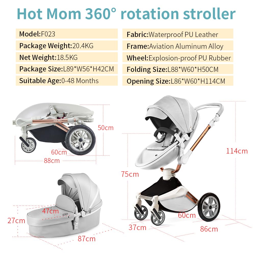 Hot Mom Baby Stroller 360 Degree Rotation Baby Bassinet and Seat Combo Pushchai & Pram