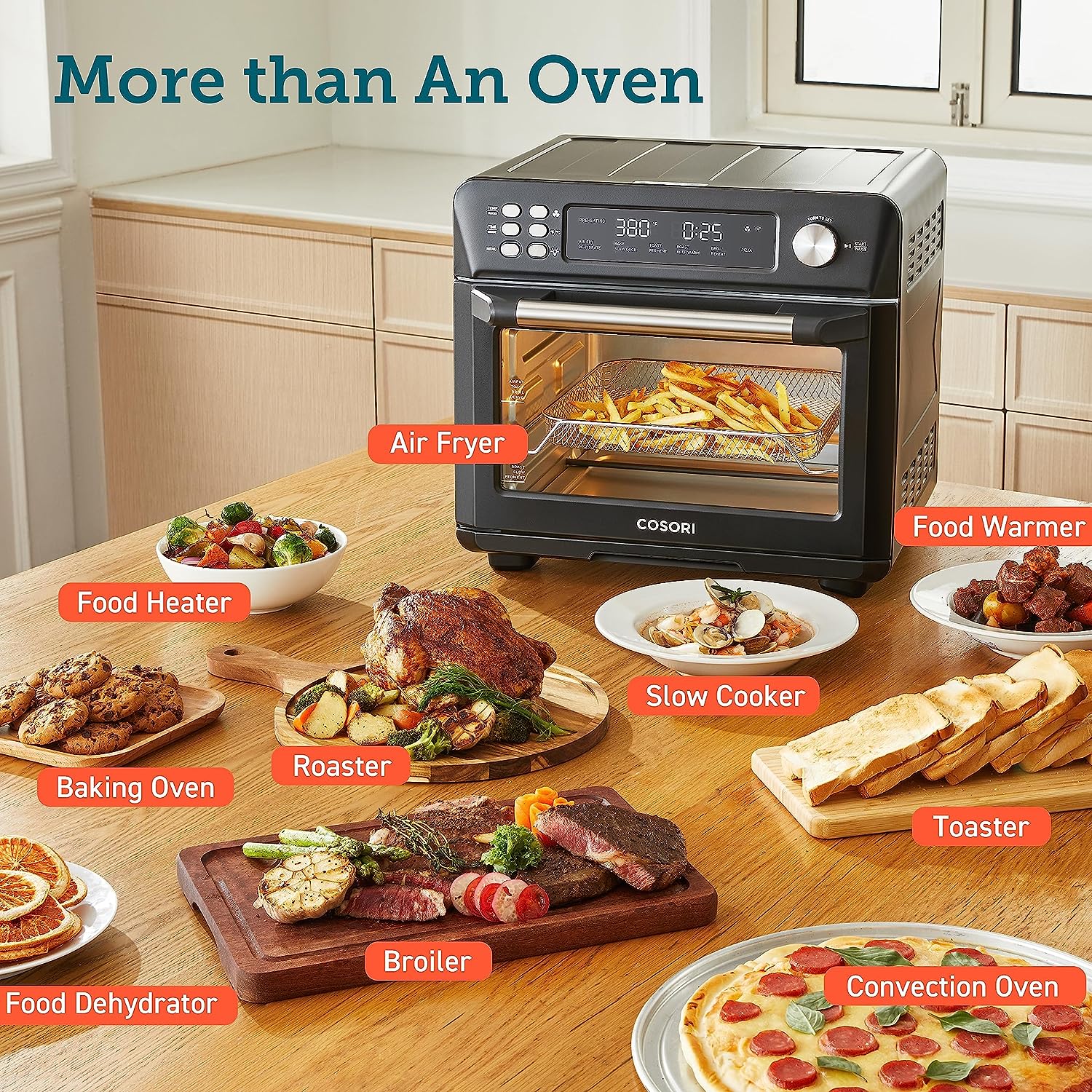 COSORI Toaster Oven Air Fryer Combo, 12-in-1, 26QT Convection Oven Countertop, with Toast, Bake, and Broil, Smart, 6 Slice Toast, 12'' Pizza, 75 Recipes&Accessories, Black