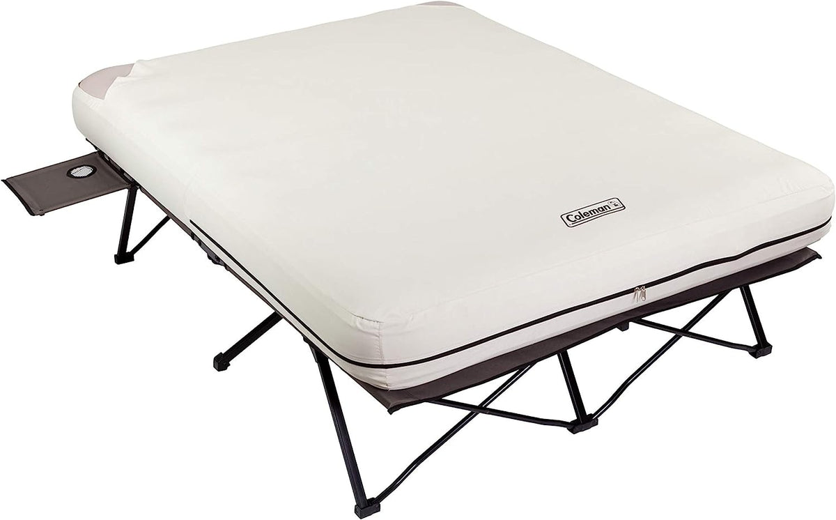 Coleman Camping Cot, Air Mattress, and Pump Combo, Folding Camp Cot and Air Bed with Side Table and Battery Operated Pump