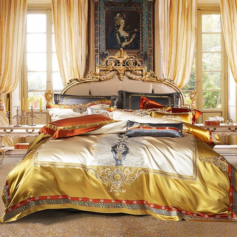 Embroidered Satin Duvet Cover Set