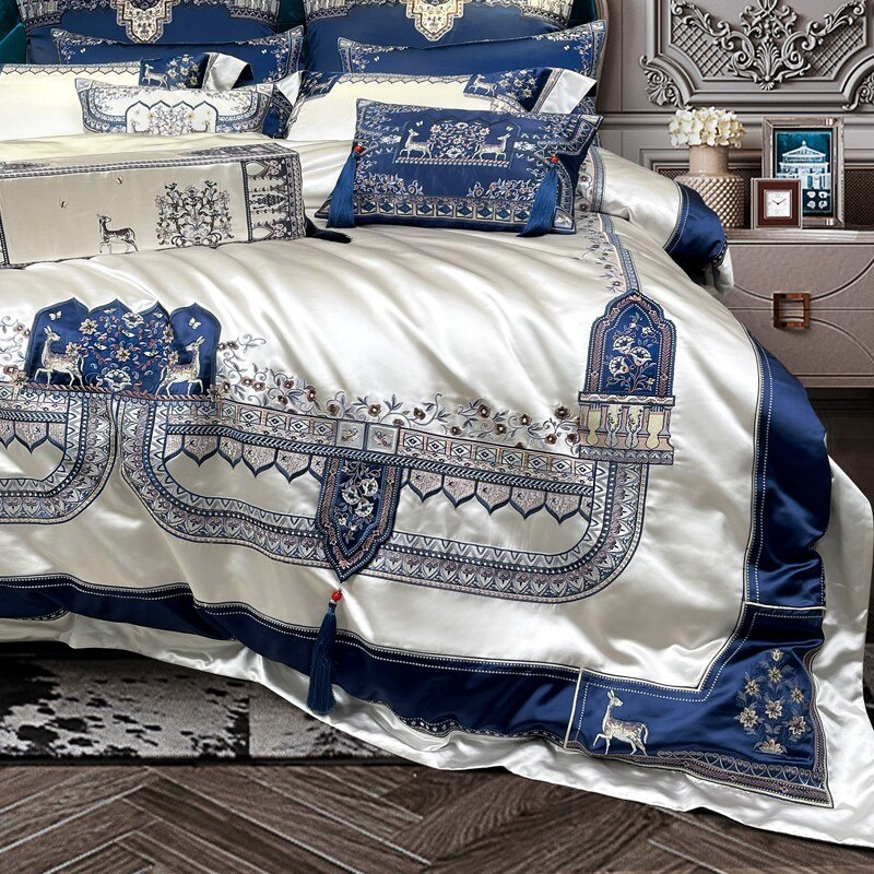 Luxury Embroidered Tassel Duvet Cover Set