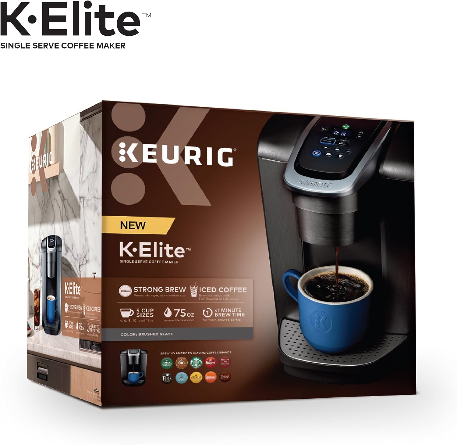 Keurig K-Elite Single-Serve K-Cup Pod Coffee Maker, Brushed Slate, 12 oz. Brew Size