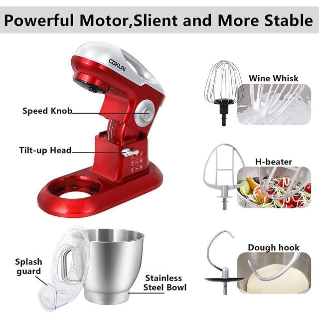 COKLAI Stand Mixer, 10 Speeds Tilt-Head 660W Food Mixer, 7.3-QT Electric Mixer with Stainless Steel Mixing Bowl, Kitchen Mixer with Dough Hook, Flat Beater, Wire Whisk and Splash Guard