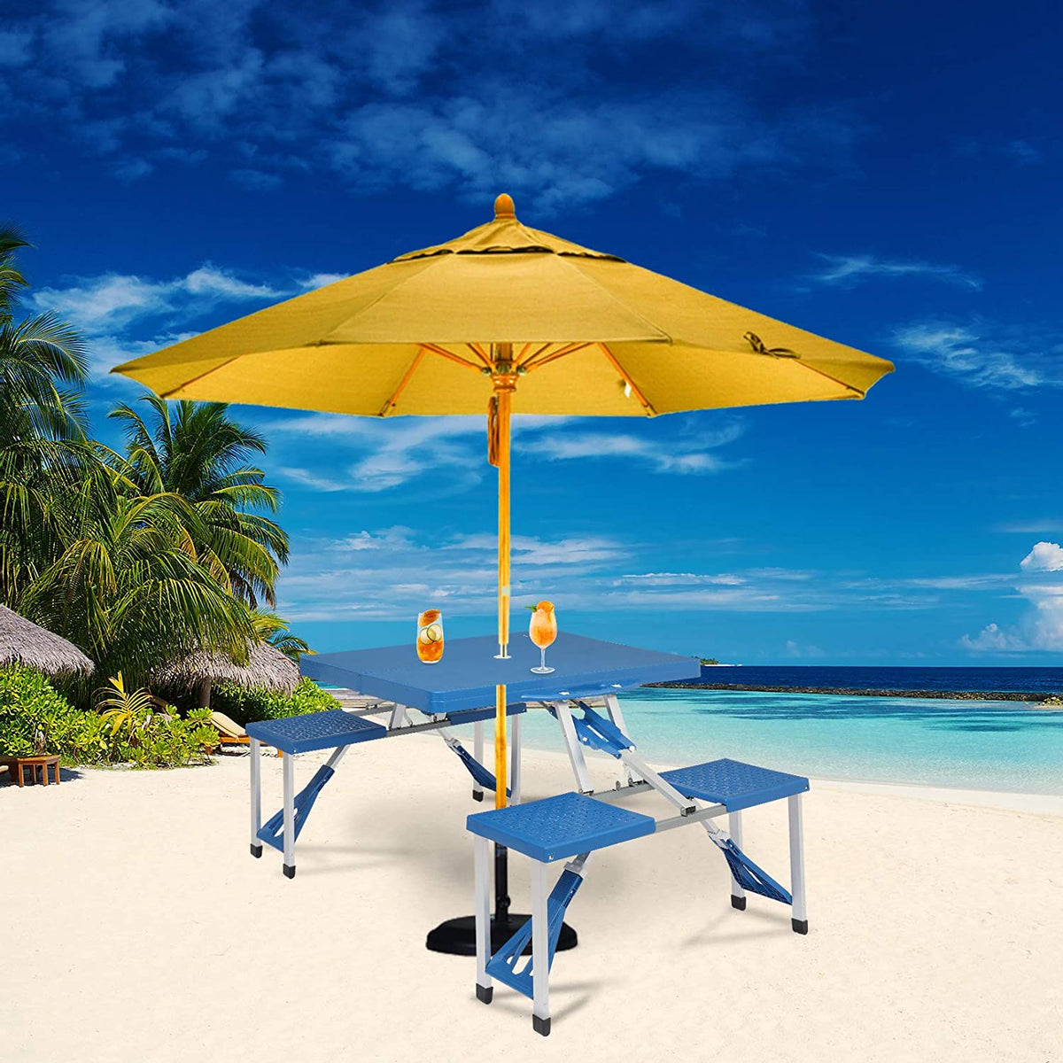 4 Ft  Portable Foldable Camping Picnic Table Set 220 Lbs Support 4-Seats Aluminum Frame Blue