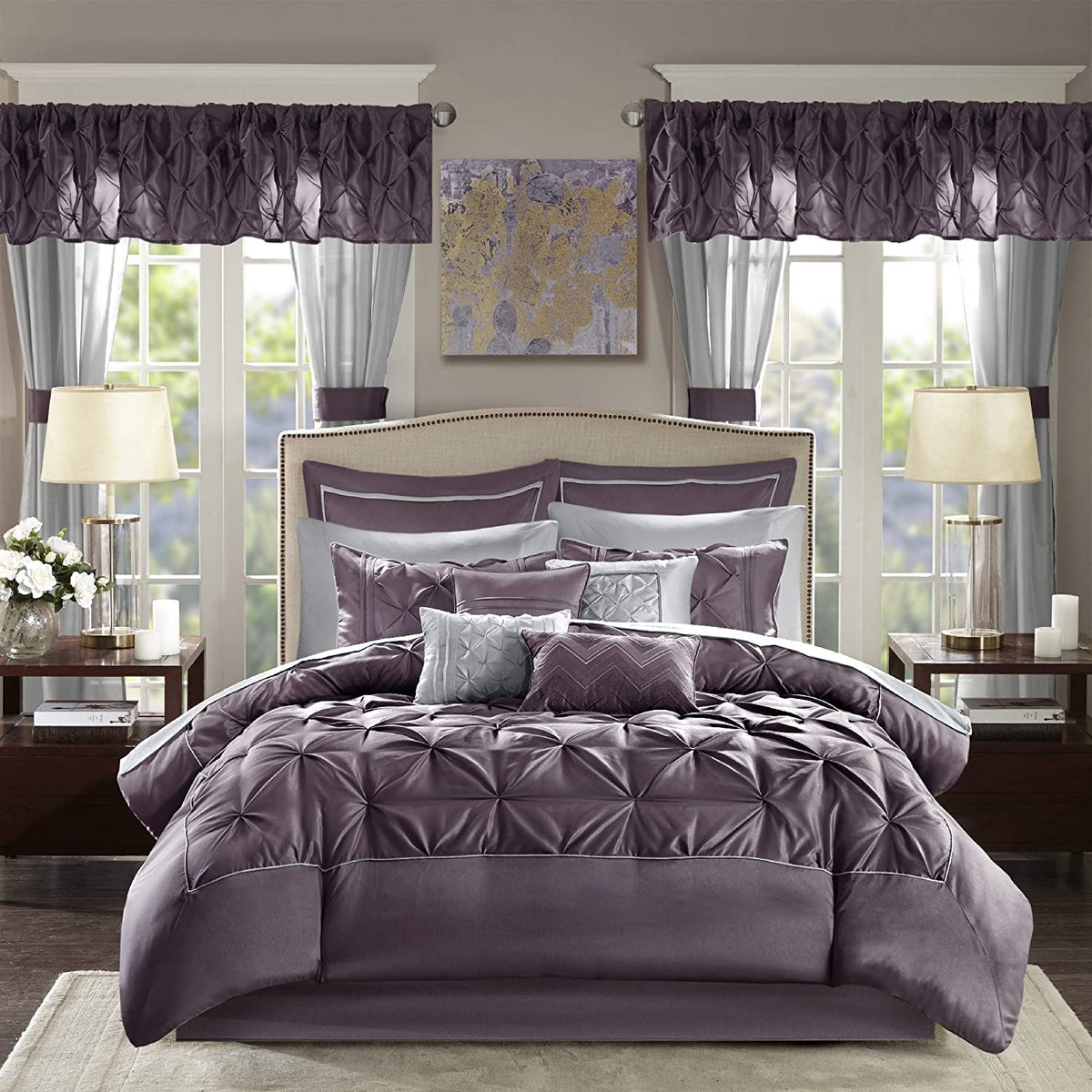 Master Bedroom 24 Piece Room-in-a-Bag Faux Silk Comforter Set Bedding Curtains Pillows