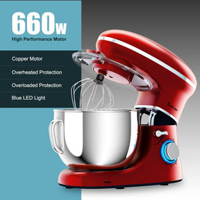 Costway 6 Speed 660W Dough Hook Whisk Beater 6.3Qt Tilt-Head Food Stand Mixer White