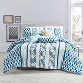 Greek Blue Modern Hotel White Comforter Set - 7 Piece Set