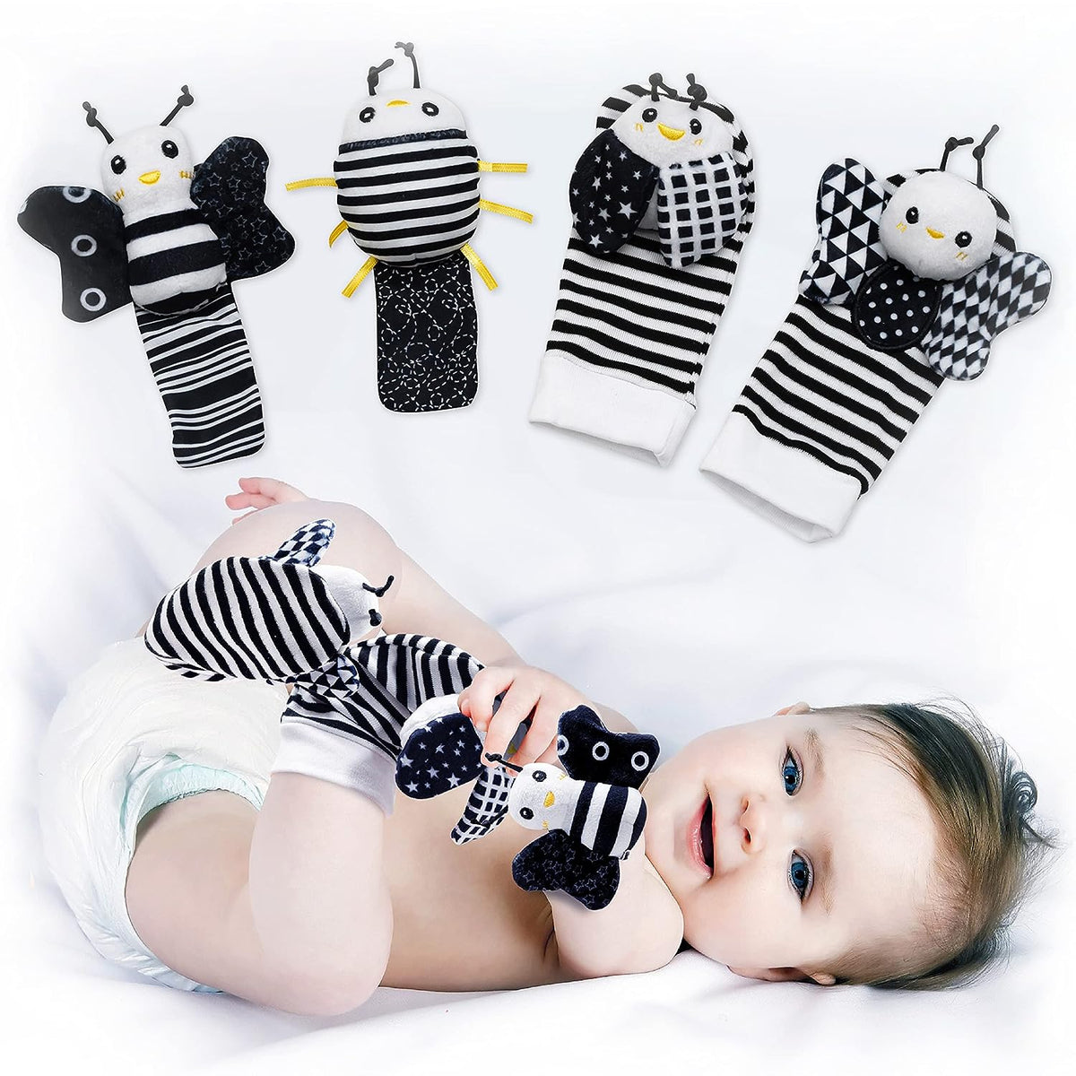 BABY Foot Finder Socks & Wrist Rattles - Newborn Toys for Baby