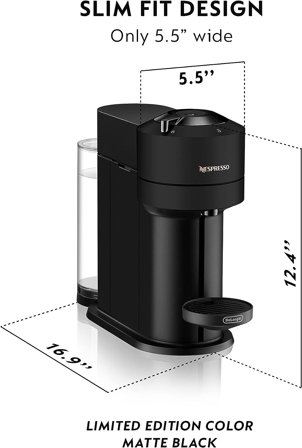 Nespresso Vertuo Next Coffee and Espresso Machine by De'Longhi, Limited Edition, 5 cups, Matte Black