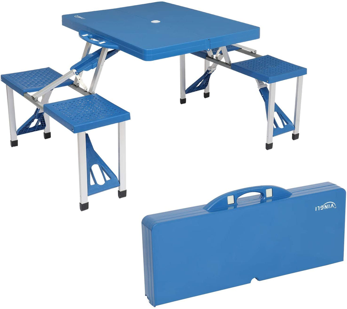 4 Ft  Portable Foldable Camping Picnic Table Set 220 Lbs Support 4-Seats Aluminum Frame Blue