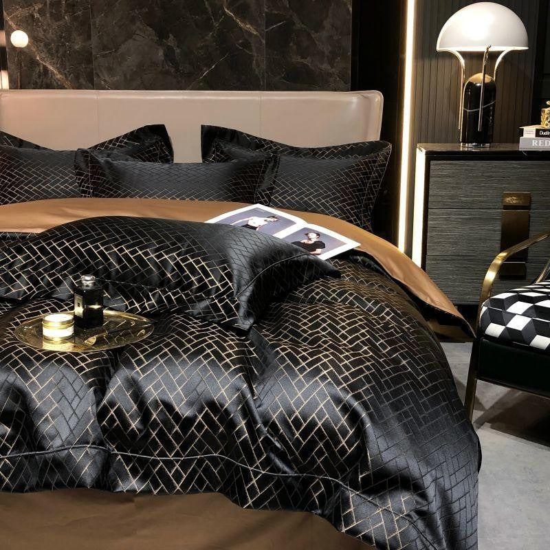 Black Gold Cotton Satin Duvet Cover Set