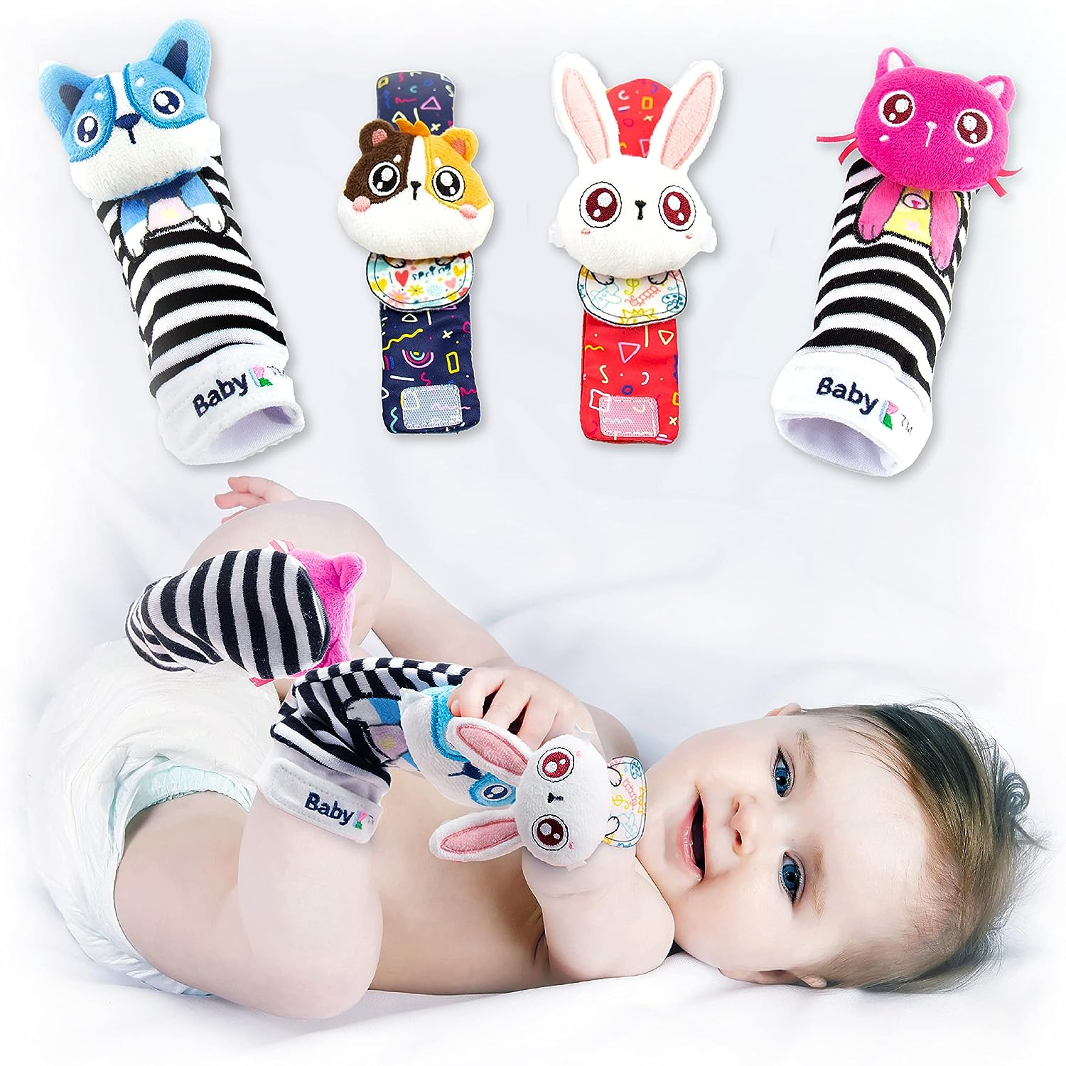 BABY Foot Finder Socks & Wrist Rattles - Newborn Toys for Baby