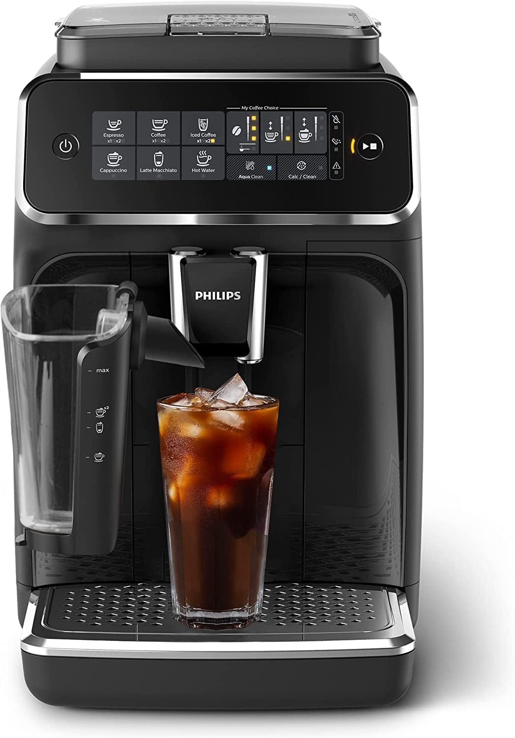 Philips 3200 Series Fully Automatic Espresso Machine - LatteGo Milk Frother & Iced Coffee, 5 Coffee Varieties, Intuitive Touch Display, Black, (EP3241/74)