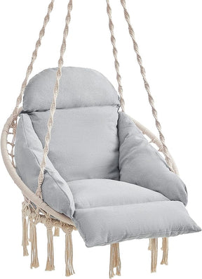 SONGMICS Hanging Chair, Hammock Chair with Large, Thick Cushion, Boho Swing Chair for Bedroom, Patio, Balcony, Garden, Living Room, Holds up to 264 lb, Cloud White UGDC042M01