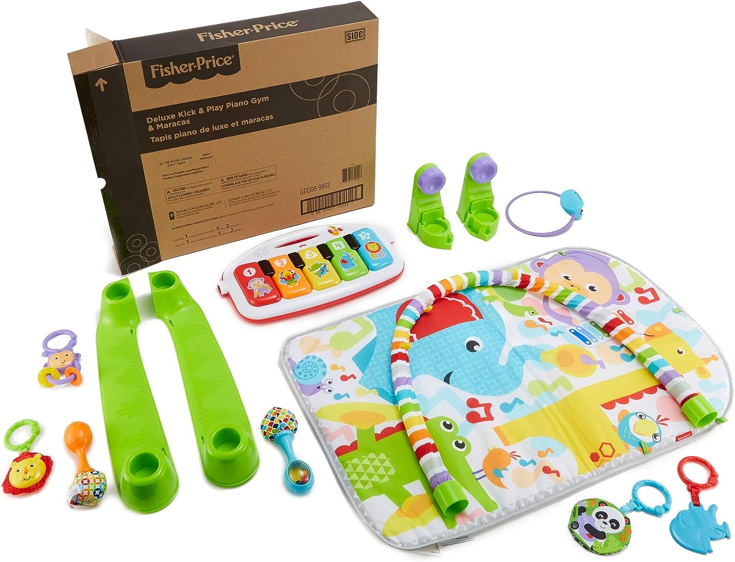 Fisher Price Baby Playmat Deluxe Kick & Play Piano Gym & Maracas with Smart Stages Learning Content