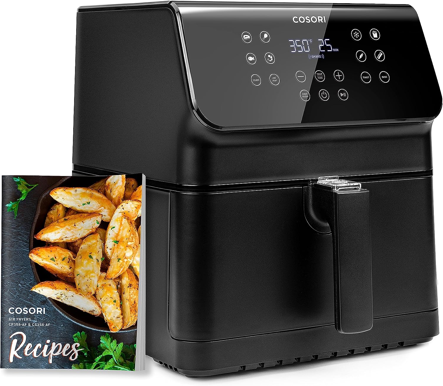 COSORI Pro II Air Fryer Oven Combo, 5.8QT Large Cooker with 12 One-Touch Savable Custom Functions, Cookbook and Online Recipes, Nonstick and Dishwasher-Safe Detachable Square Basket, Black, CP358-AF