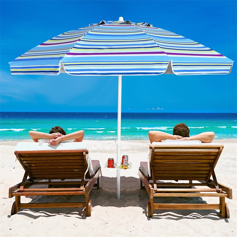 7.2 FT Portable Outdoor Beach Umbrella with Sand Anchor and Tilted Pole