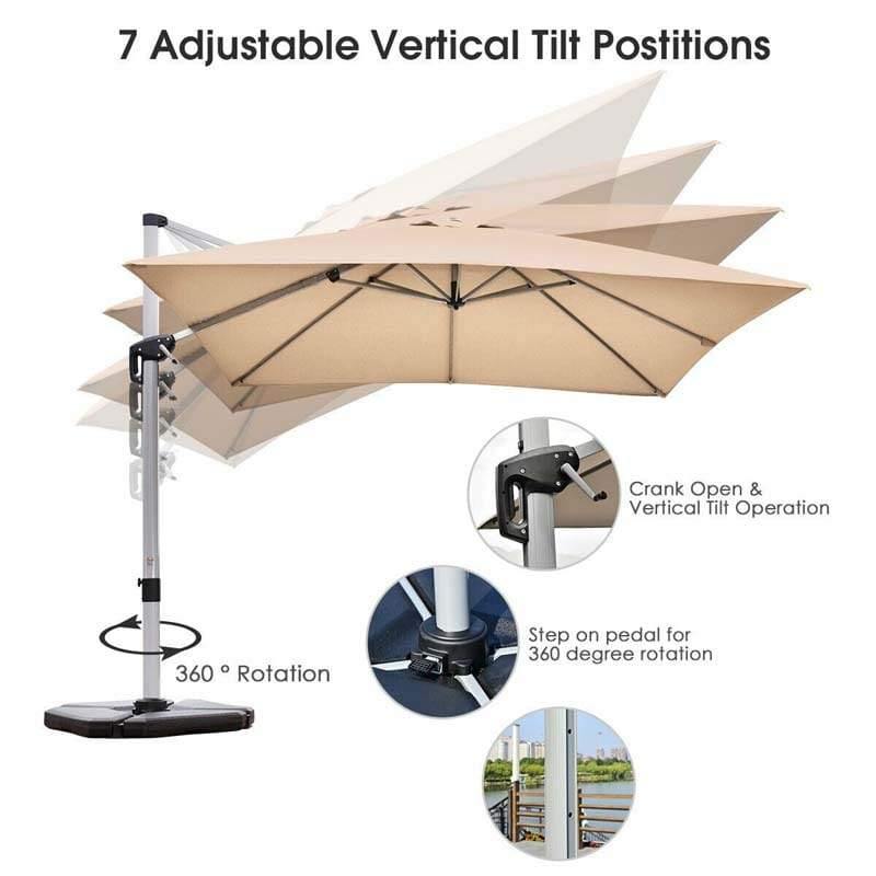 10 Ft Square Offset Patio Cantilever Umbrella with 360 Degree Tilt