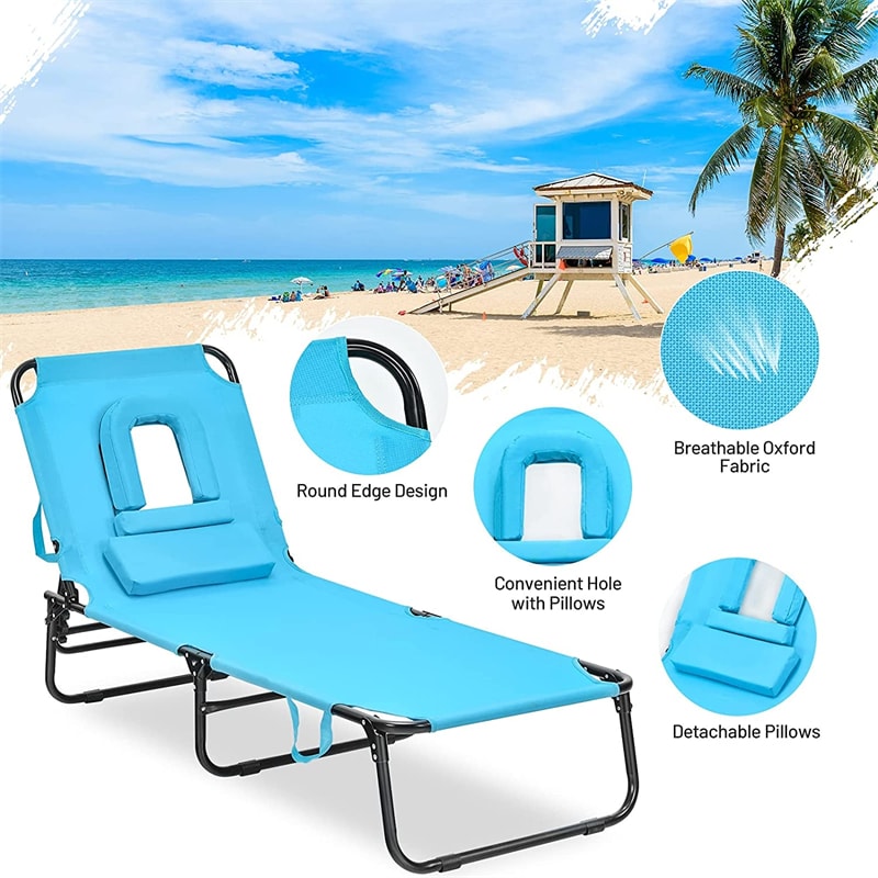 Folding Beach Lounge Chair Adjustable Reclining Chair Camping Chair Bed