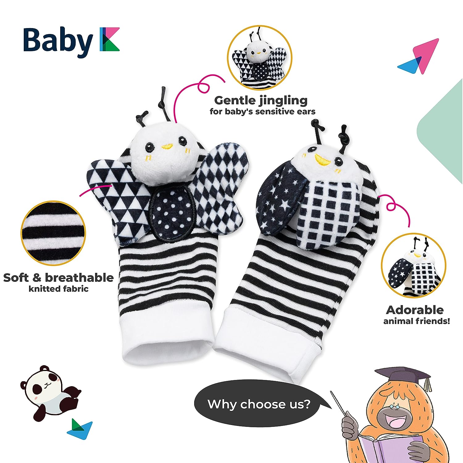 BABY Foot Finder Socks & Wrist Rattles - Newborn Toys for Baby