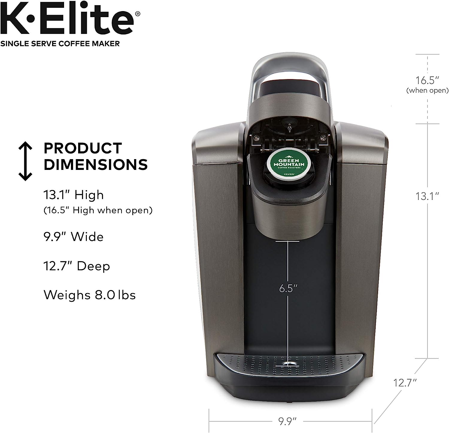 Keurig K-Elite Single-Serve K-Cup Pod Coffee Maker, Brushed Slate, 12 oz. Brew Size