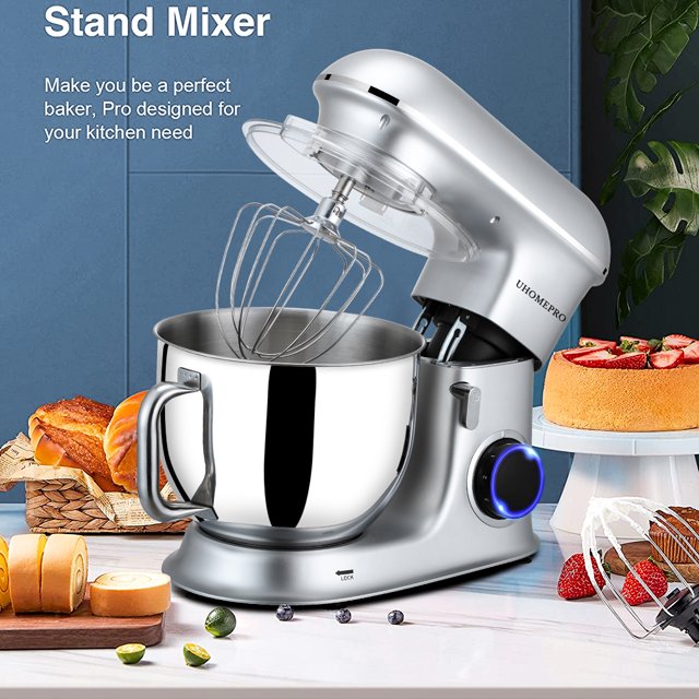 uhomepro 7.5 QT Stand Mixer for Kitchen, 6+0+P-Speed Tilt-Head 660W Dough Mixer, Home Commercial Mixing Electric Kitchen Cake Mixer W/ Dough Hook, Beater, Egg Whisk, Spatula, Dishwasher Safe