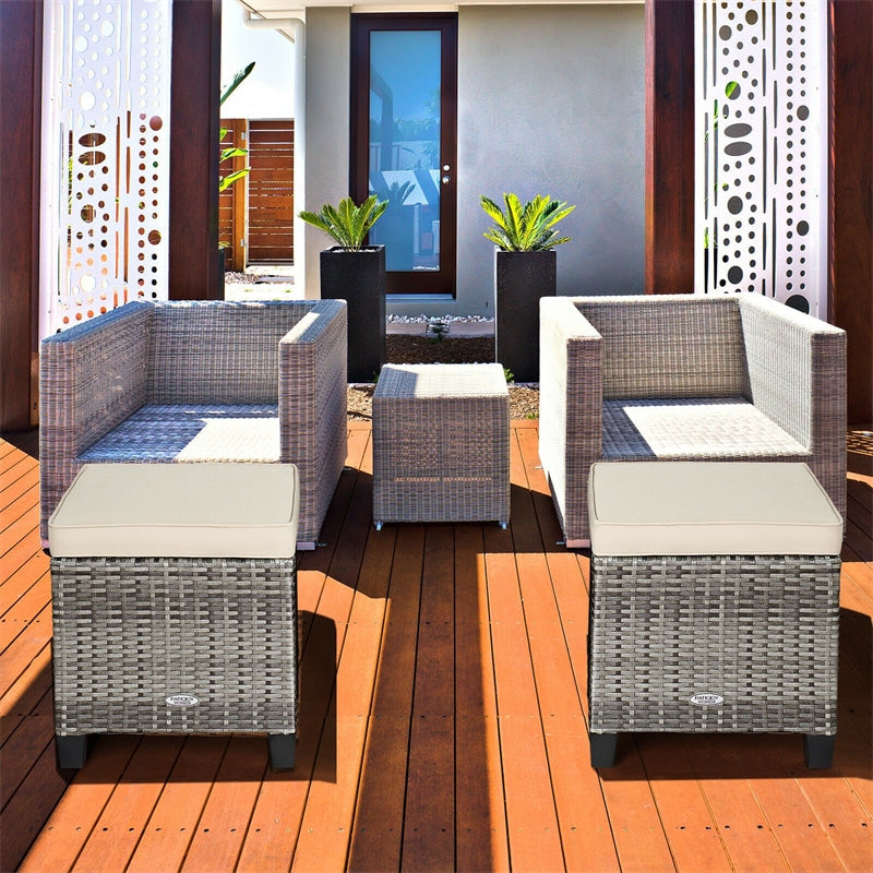 2 Pieces Wicker Patio Ottomans Outdoor Rattan Footstools with Removable Cushions