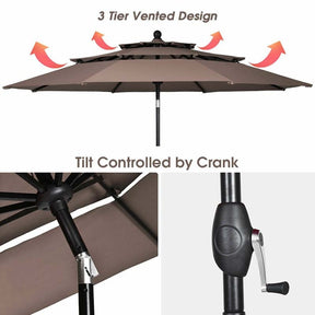 10ft 3 Tier Auto-tilt Patio Market Umbrella with Double Vented