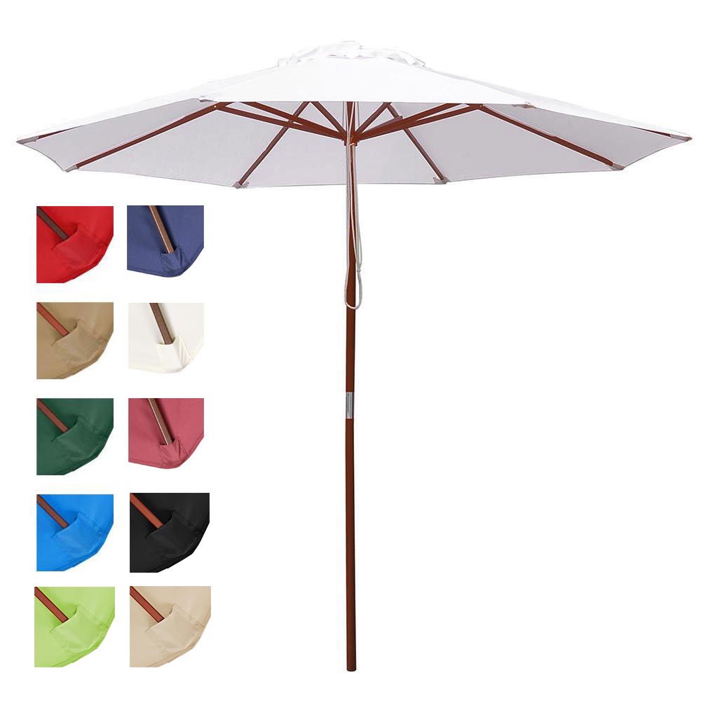 9ft Patio Wood Market Umbrella Multiple Colors