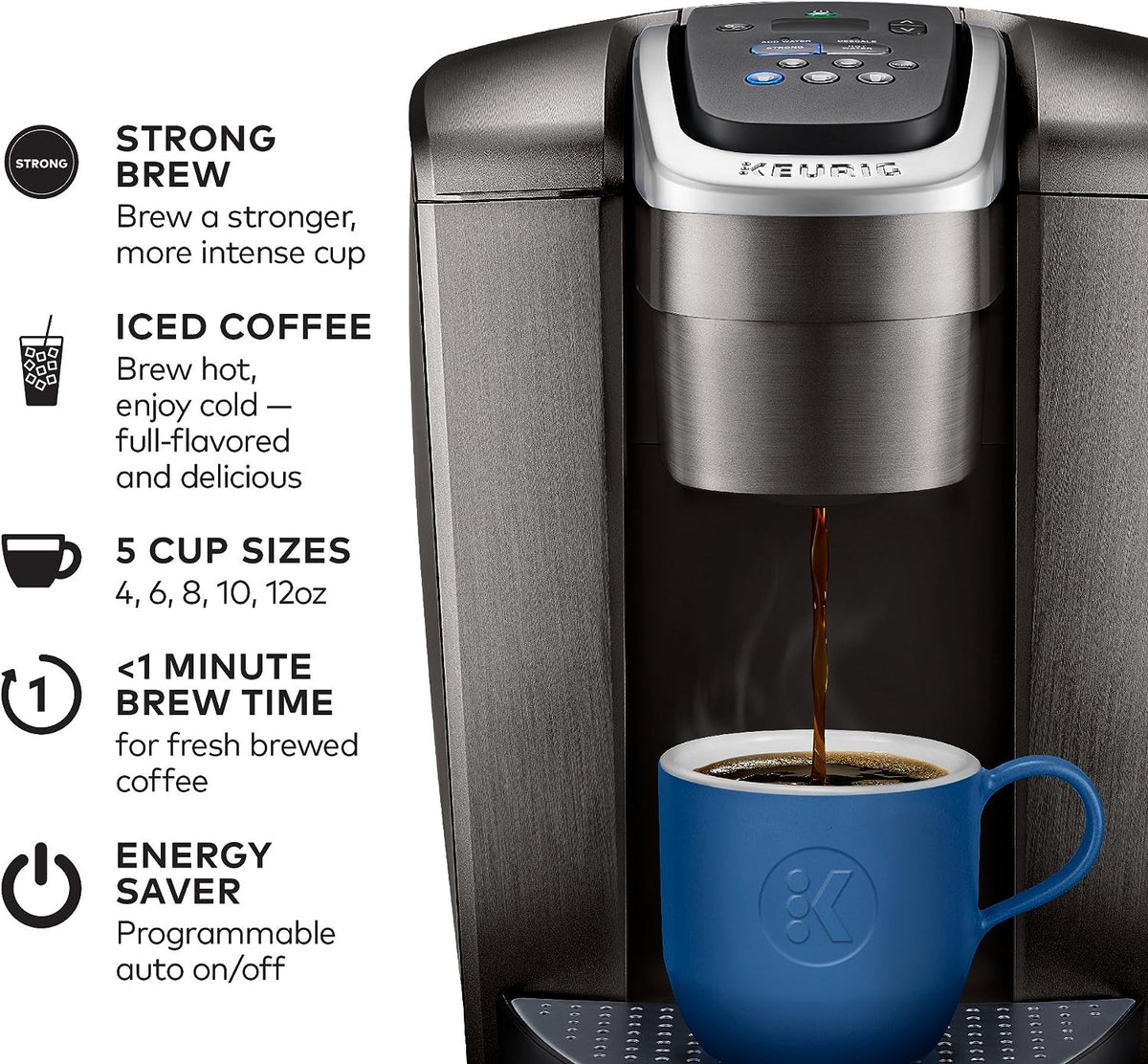 Keurig K-Elite Single-Serve K-Cup Pod Coffee Maker, Brushed Slate, 12 oz. Brew Size