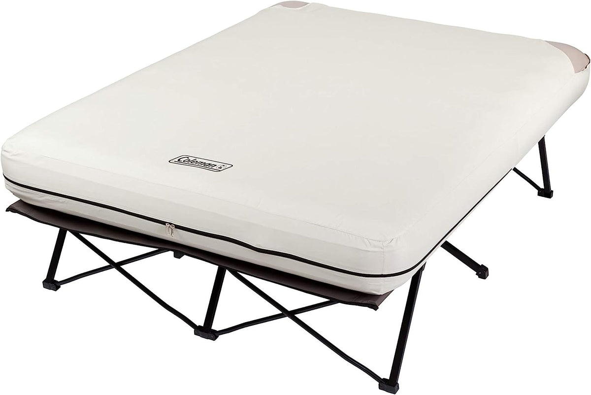 Coleman Camping Cot, Air Mattress, and Pump Combo, Folding Camp Cot and Air Bed with Side Table and Battery Operated Pump