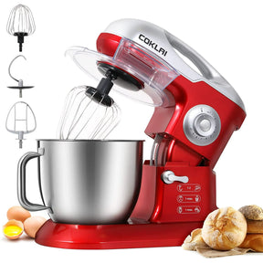 COKLAI Stand Mixer, 10 Speeds Tilt-Head 660W Food Mixer, 7.3-QT Electric Mixer with Stainless Steel Mixing Bowl, Kitchen Mixer with Dough Hook, Flat Beater, Wire Whisk and Splash Guard