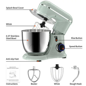 Samsaimo Stand Mixer,6.5-QT 660W 10-Speed Tilt-Head Food Mixer, Kitchen Electric Mixer with Bowl, Dough Hook, Beater, Whisk for Most Home Cooks