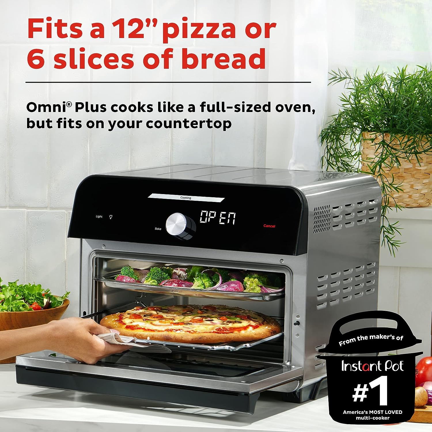 Instant Omni Plus 19 QT/18L Air Fryer Toaster Oven Combo, From the Makers of Instant Pot, 10-in-1 Functions, Fits a 12" Pizza, 6 Slices of Bread, App with Over 100 Recipes, Stainless Steel Visit the Instant Pot Store